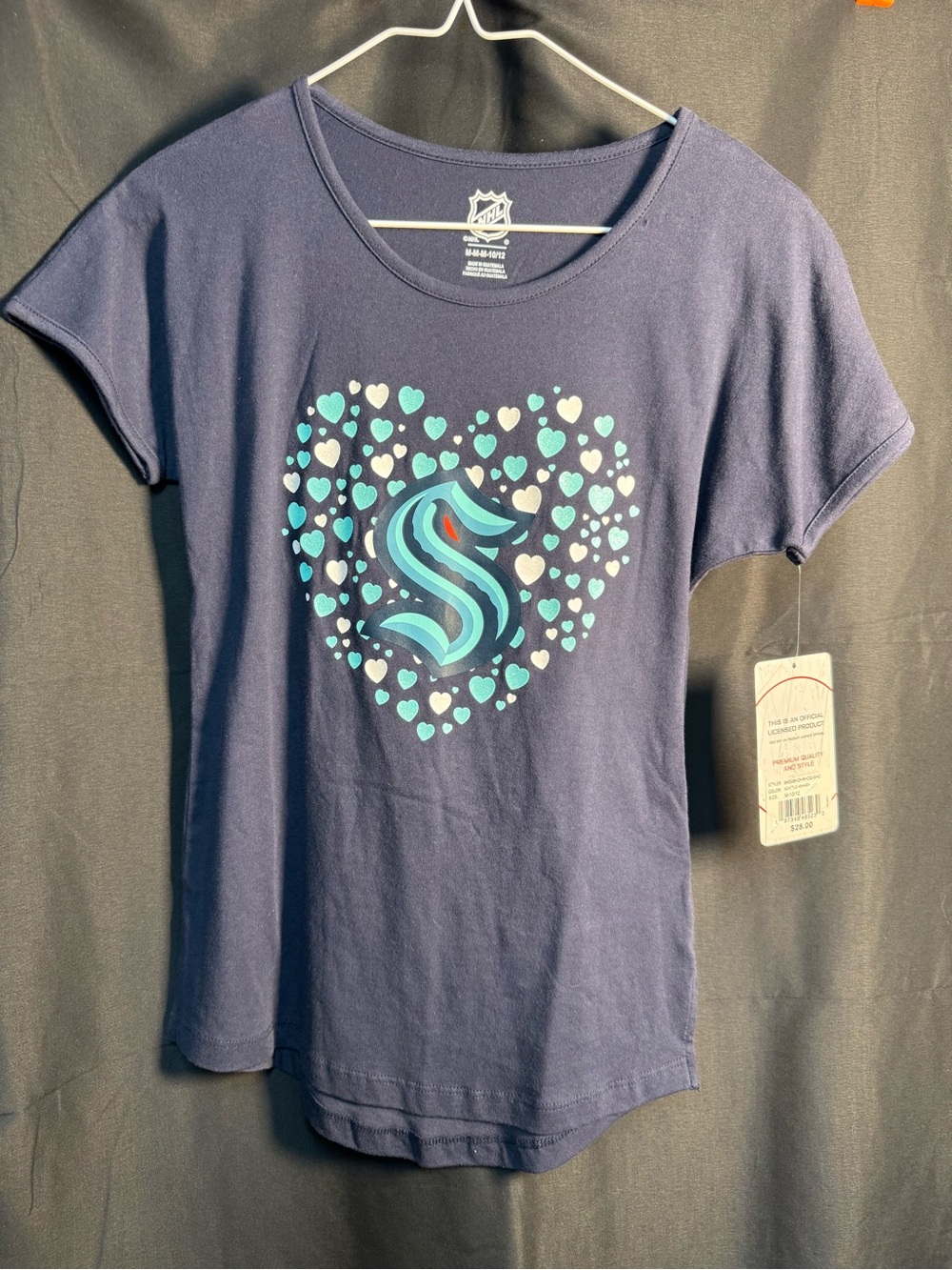 NHL Navy Girls' Heart Logo Tee with Teal Accents